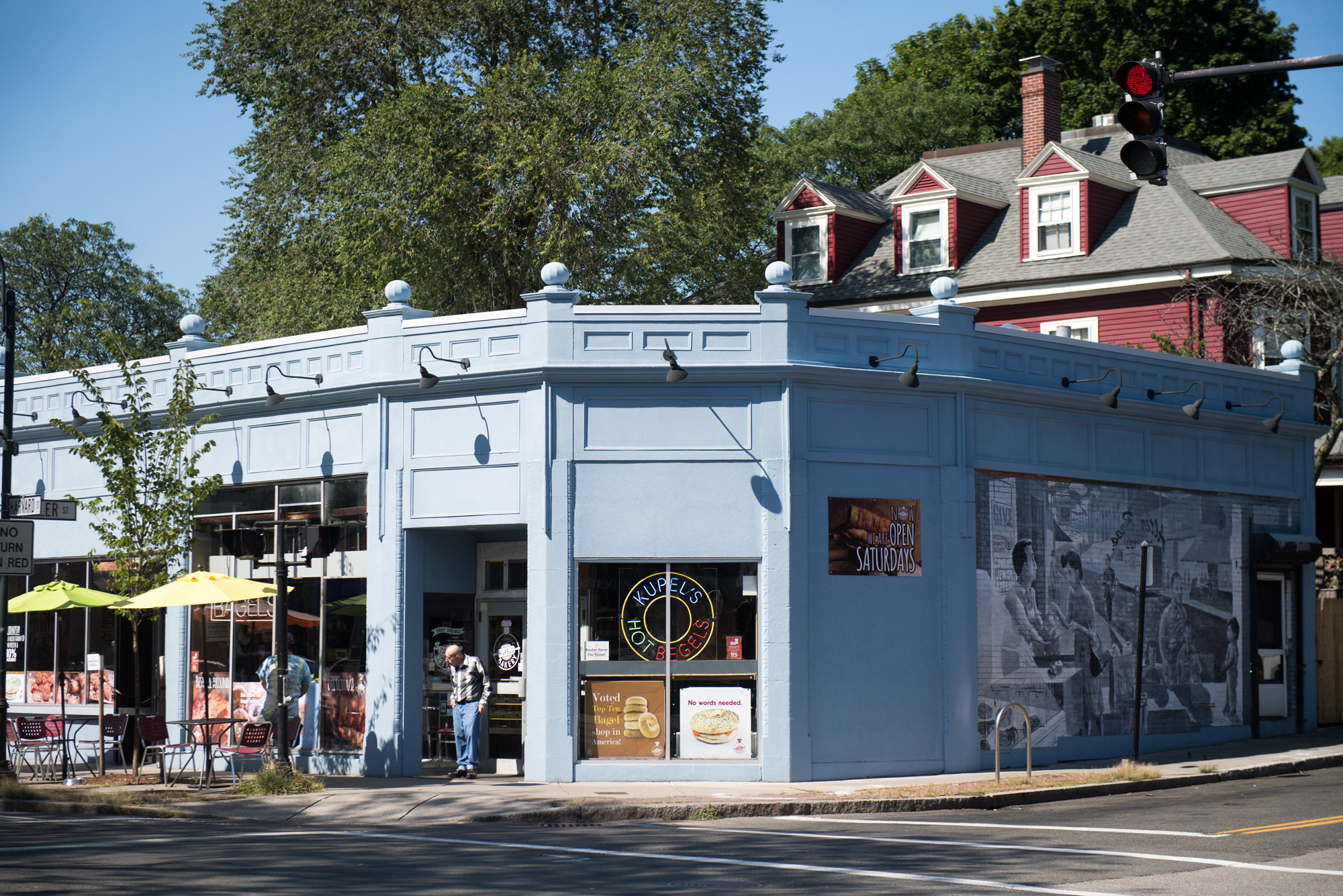 The blue-painted exterior of Kupel's Bakery