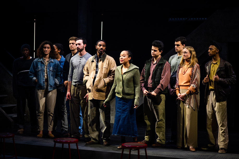 The cast of The Exonerated during a rehearsal at the Booth Theatre