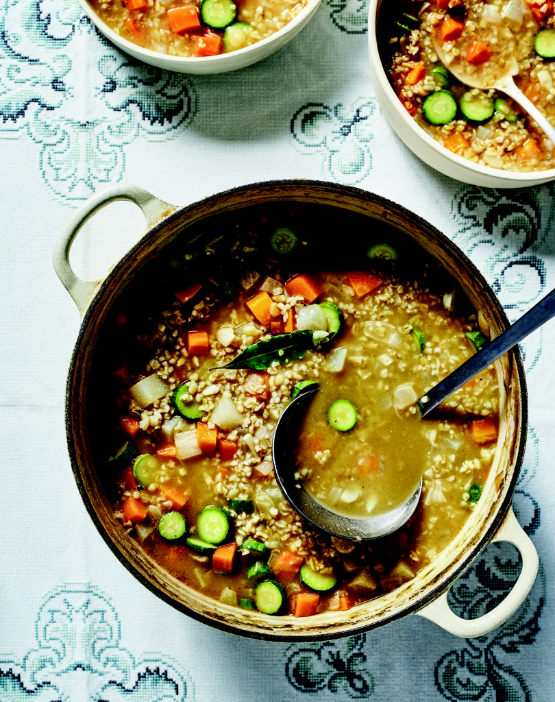 Bowls of Freekah Vegetable Soup 