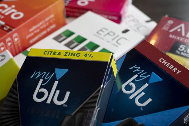 A variety of flavored e-cigarette refills