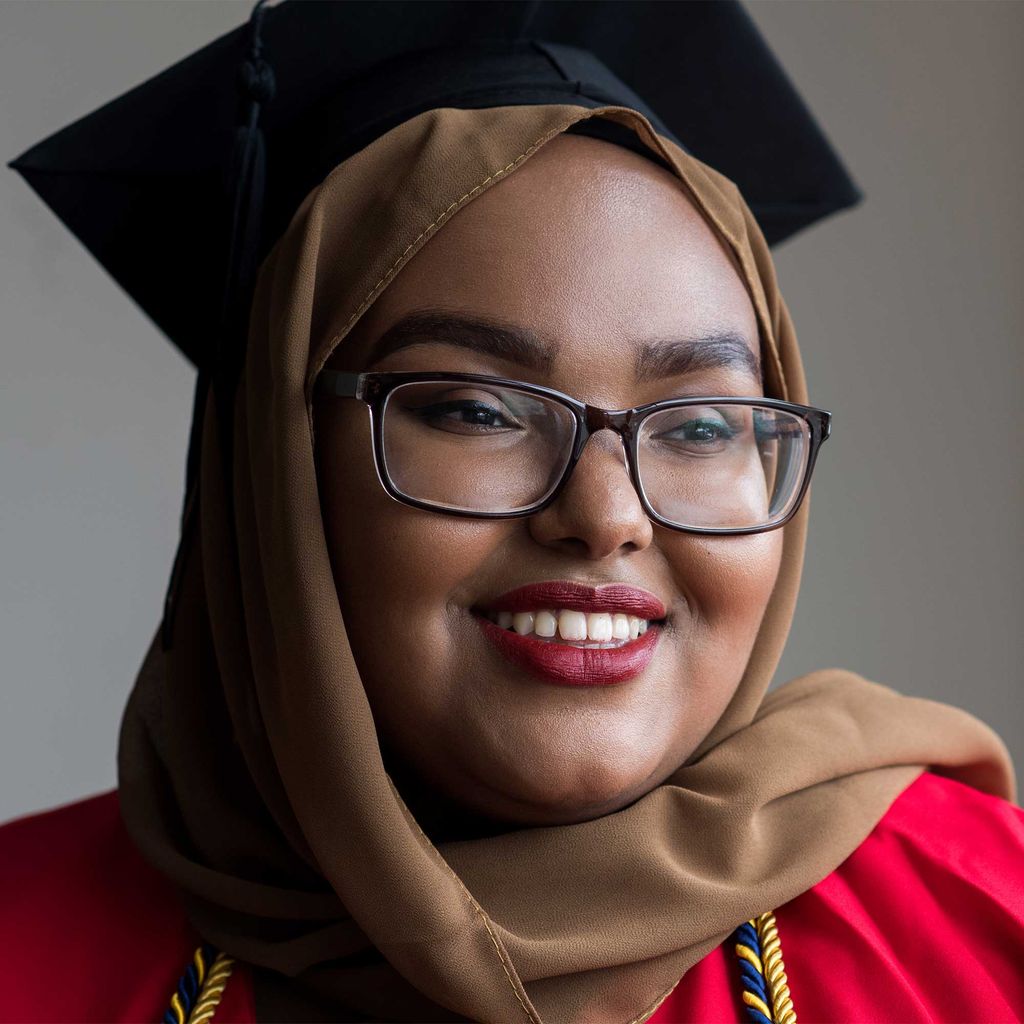 Lul Mohamud in her graduation cap and gown