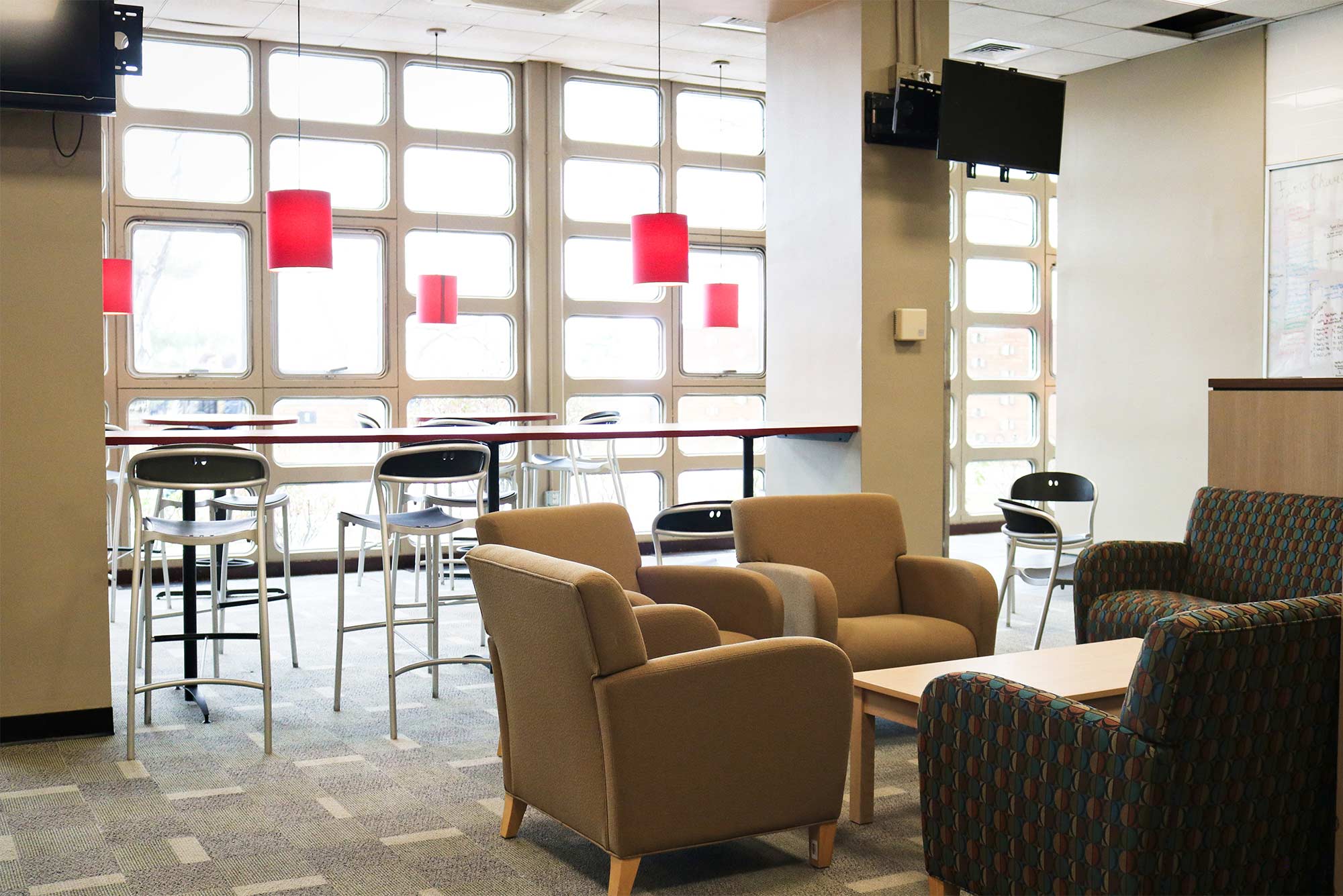 Interior view of Claflin Hall study lounge at Boston University.