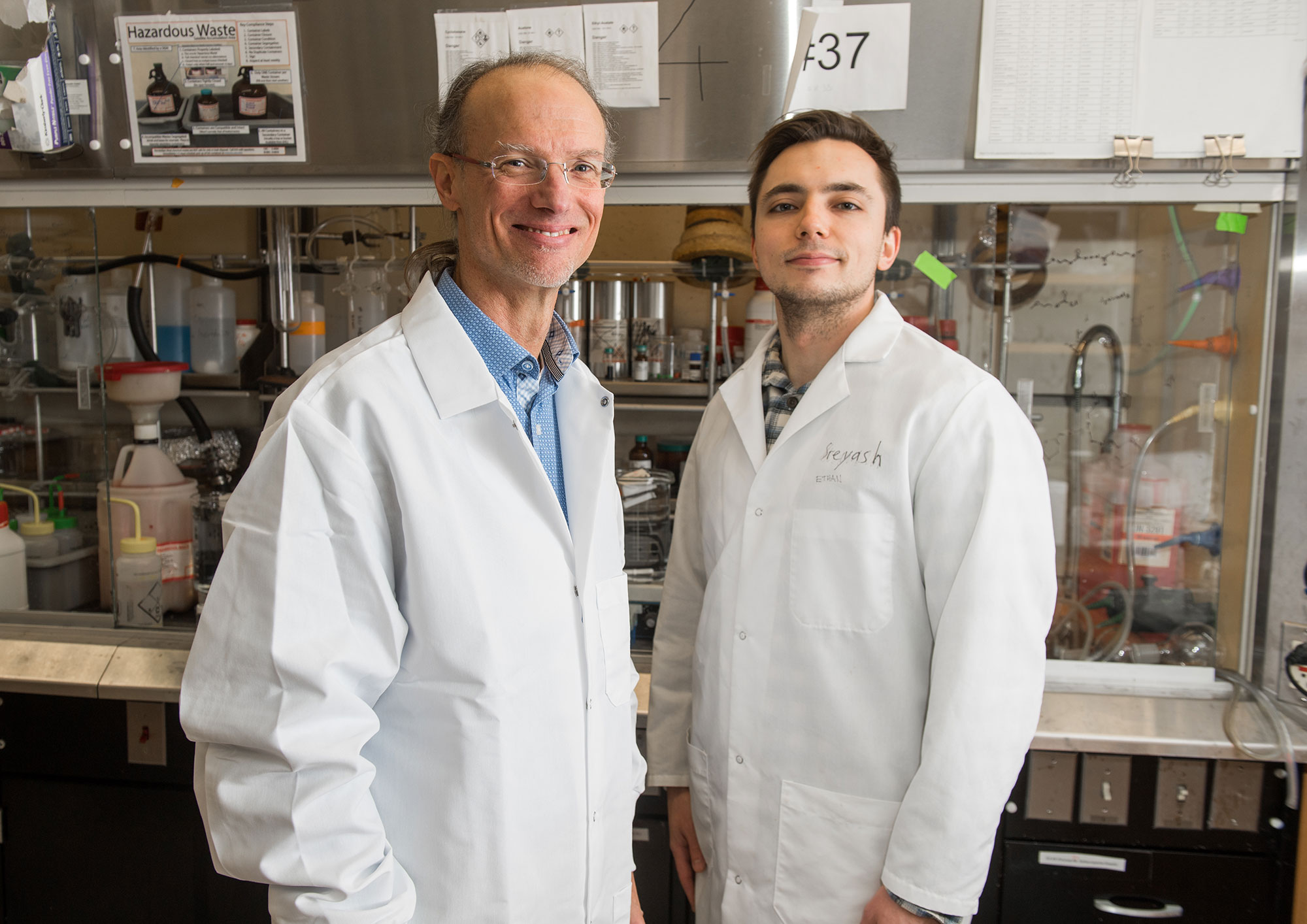 Mark Grinstaff and Ethan McCaslin in the Grinstaff Lab