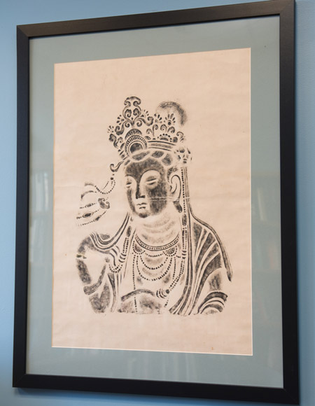 A photo of an ink rubbing of a Guanyin figure
