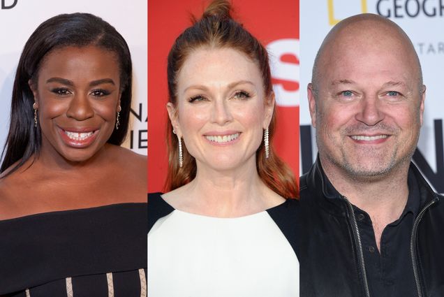 Headshots of Uzo Aduba, Julianne Moore, and Michael Chiklis