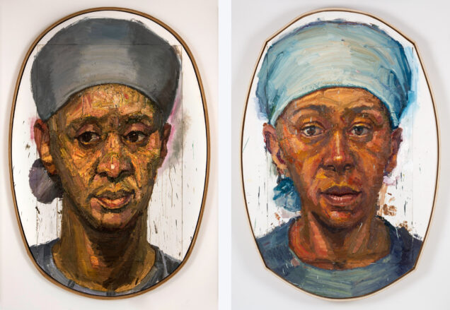 Painted portraits of himself and his wife Letitia side by side