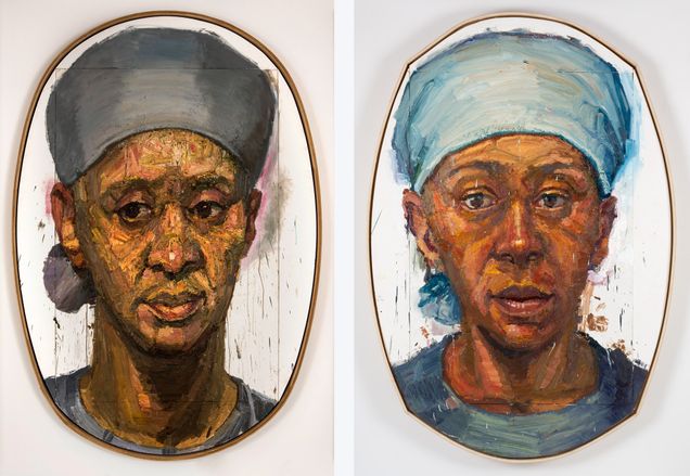 Painted portraits of himself and his wife Letitia side by side