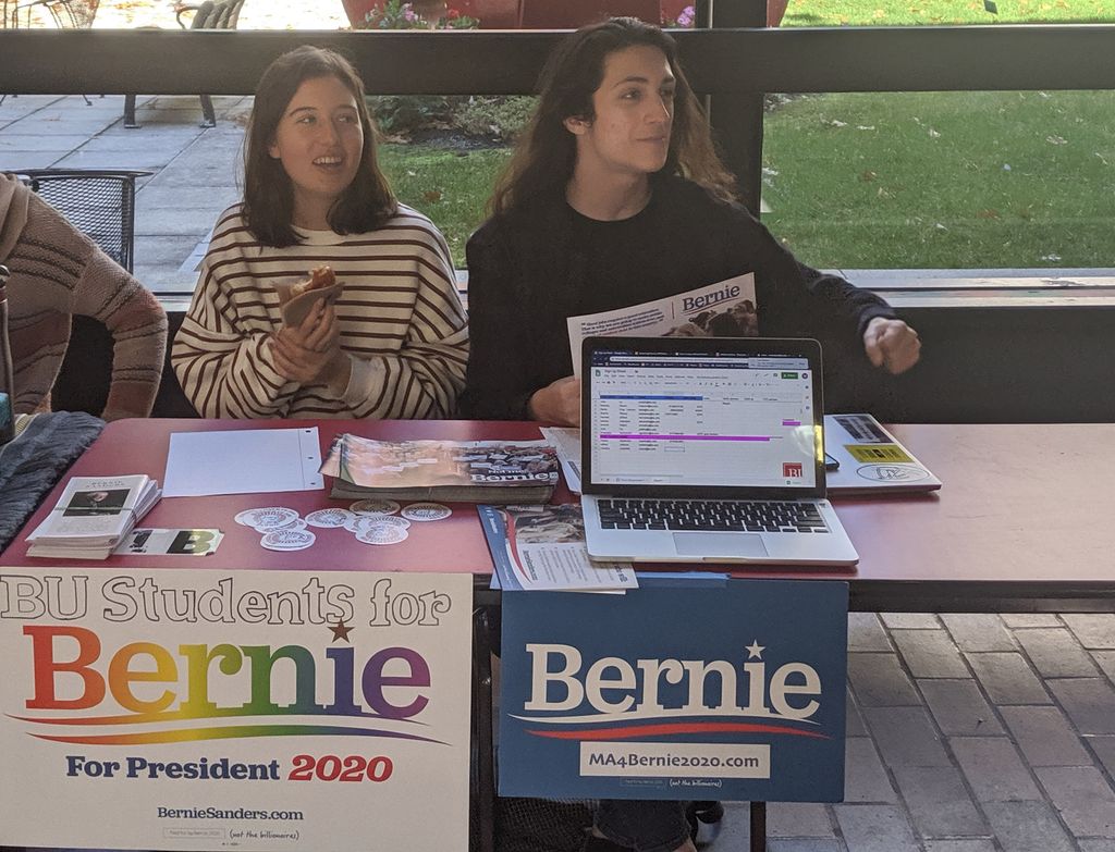 offering information about Bernie Sanders and BU4Bernie at the George Sherman Union