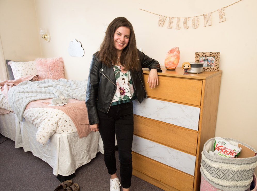 A photo of Aleja McLinn (SHA’22) in her dorm room