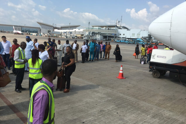 Passengers at Nnamdi Azikiwe International Airport in Abuja, Nigeria.