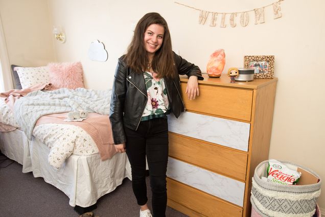 A photo of Aleja McLinn (SHA’22) in her dorm room