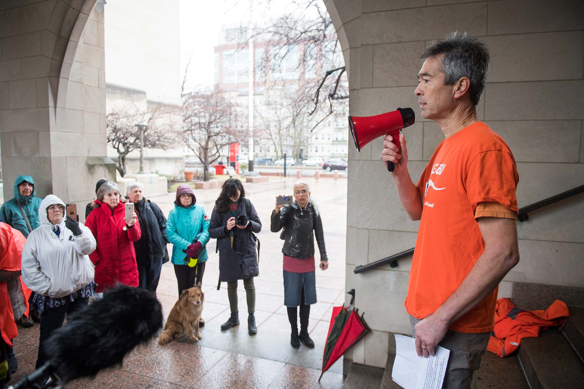 Nathan Phillips announces the end of his hunger strike at Marsh Plaza February 11, 2020