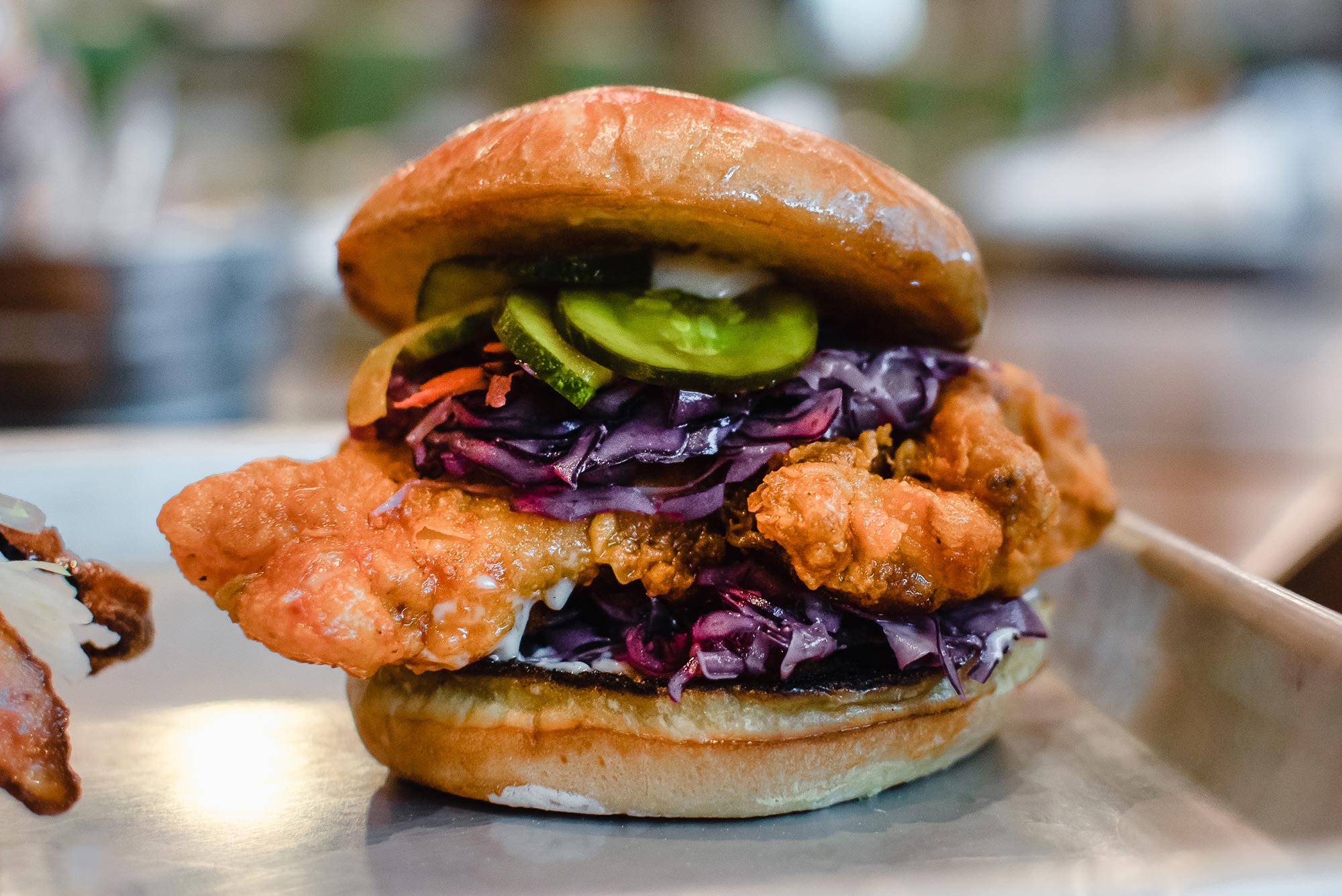 Pressurized fried chicken sandwich at Lily P's in Cambridge.