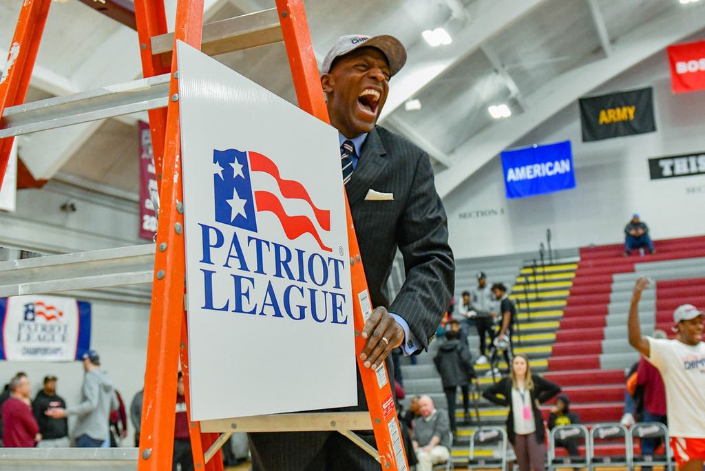 BU Coach Joe Jones celebrating 