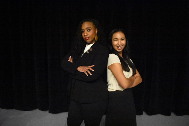 Image of Josee Matela (COM’20, Pardee’20) posing with Massachusetts representative Ayanna Pressley.