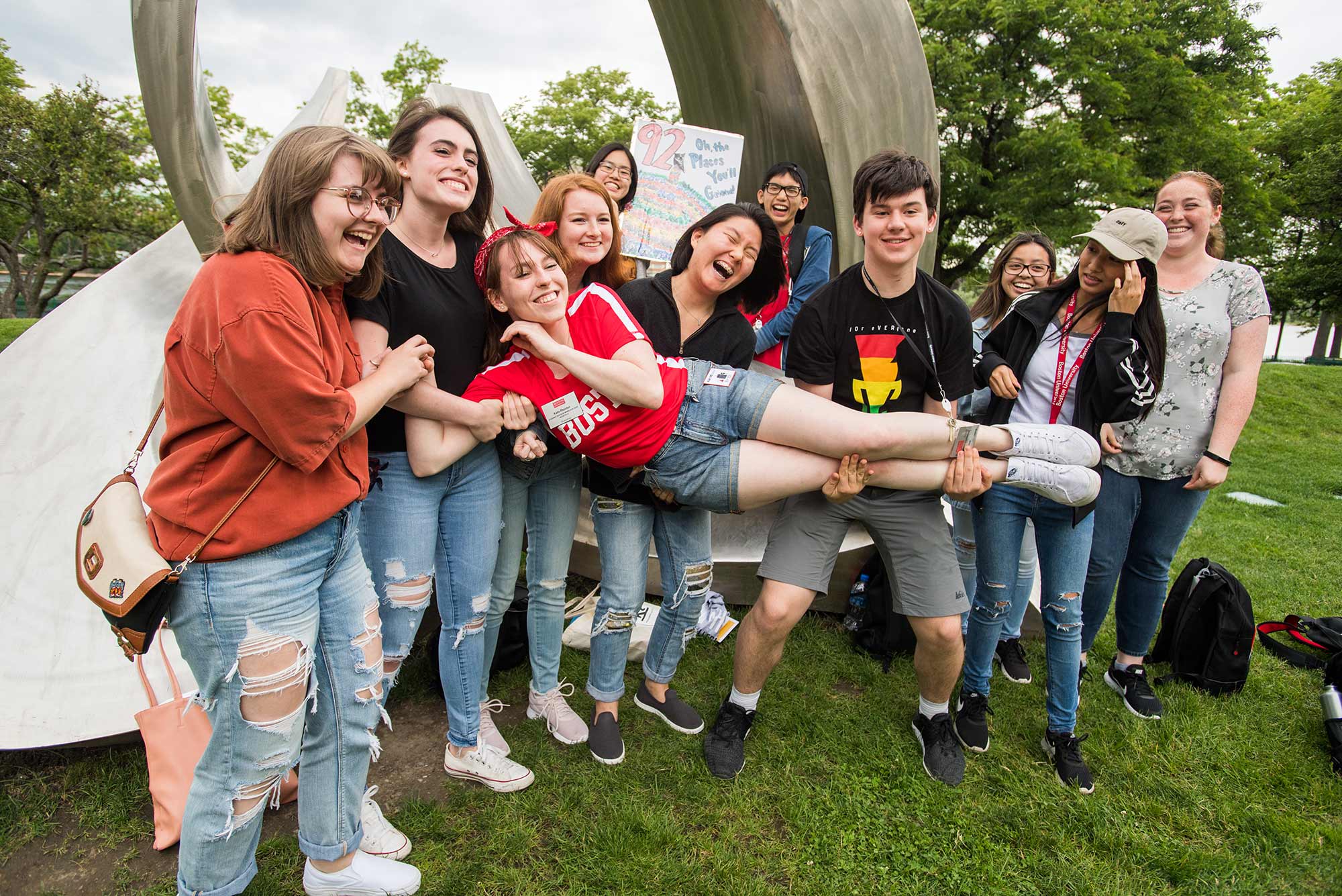 A photo of students posed together during a previous BU orientation session