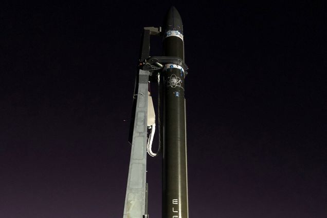 The rocket carrying mini-sensors developed by BU students on the launch pad in New Zealand before liftoff