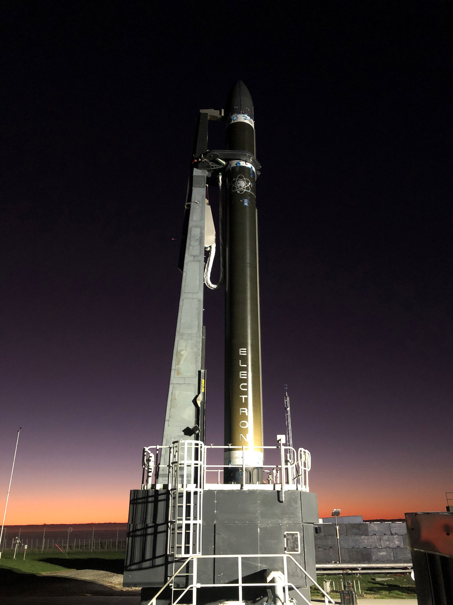 The rocket carrying mini-sensors developed by BU students on the launch pad in New Zealand before liftoff