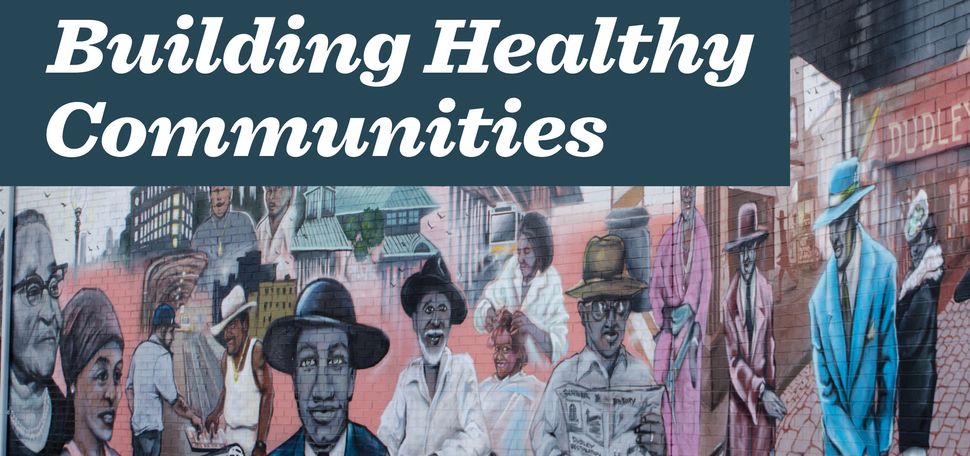 A photo of Boston's "Faces of Dudley" mural. A text overlay reads "Black Boston: Building Healthy Communities"