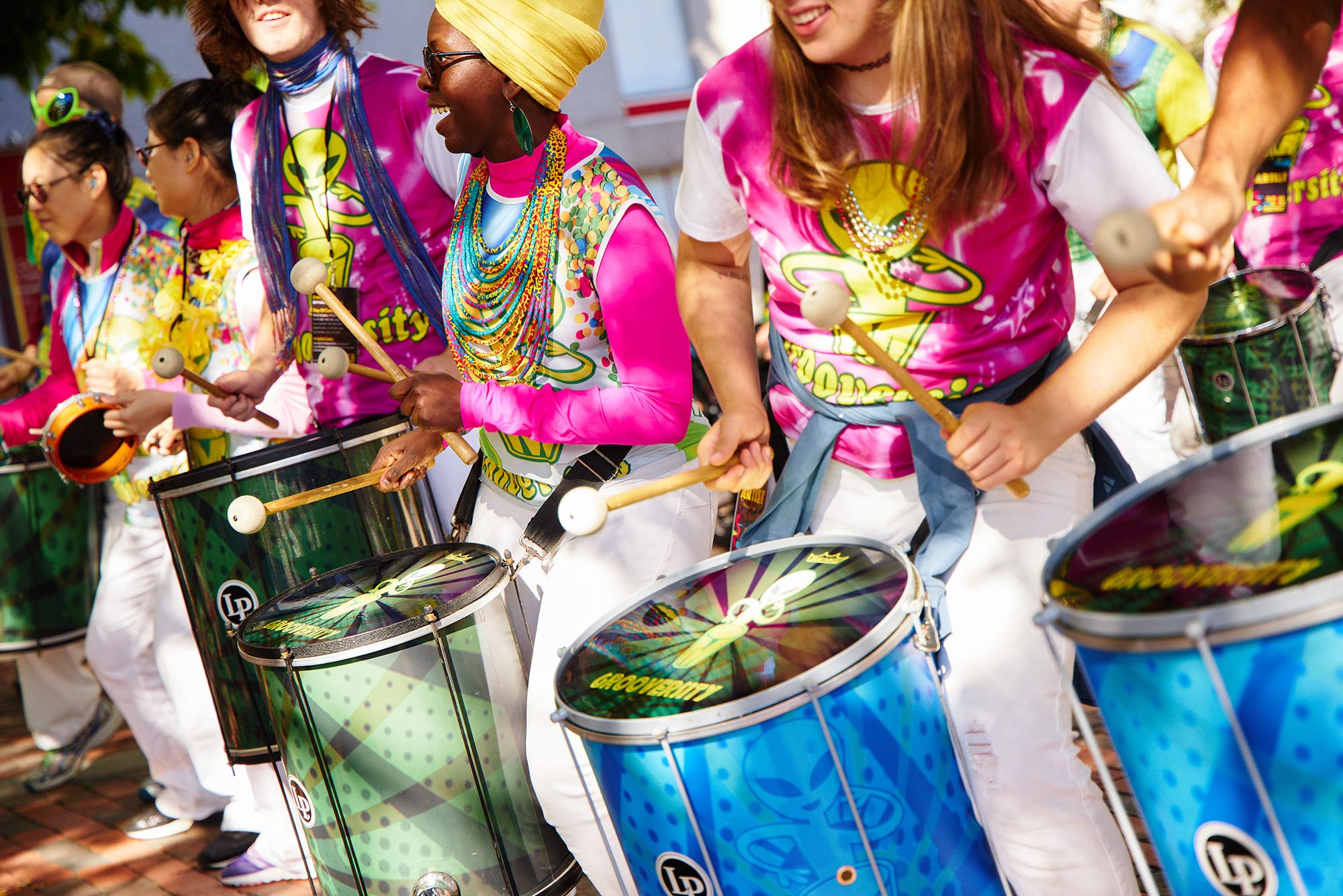 A photo of a drum line at the Global Music Festival