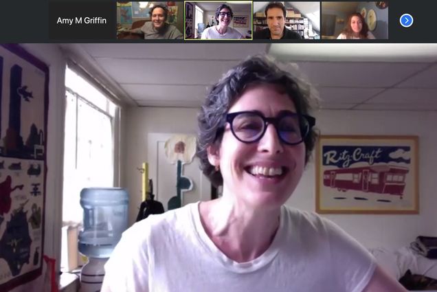 A Zoom screenshot of Sarah Koenig speaking to a CGS class