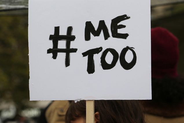 Photo of a #MeToo sign on a stick, painted in black on a white background. Photo was taken when protestors gathered against gender-based and sexual violence called by the Effronte-e-s Collective, on Republique square in Paris, France, on October 29, 2017.