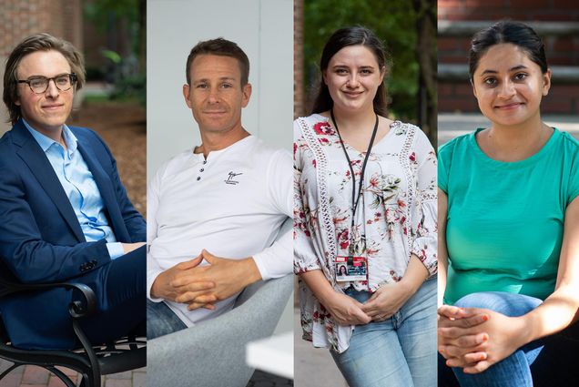 Composite image of Richard Giadone, Adam Vogel, Jori Chambers, Fatima Aqeel, a group of students who defended their dissertations remotely this spring.