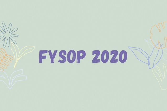 Graphic that reads "FYSOP" on a light green background in purple letters with floral design on the sides.