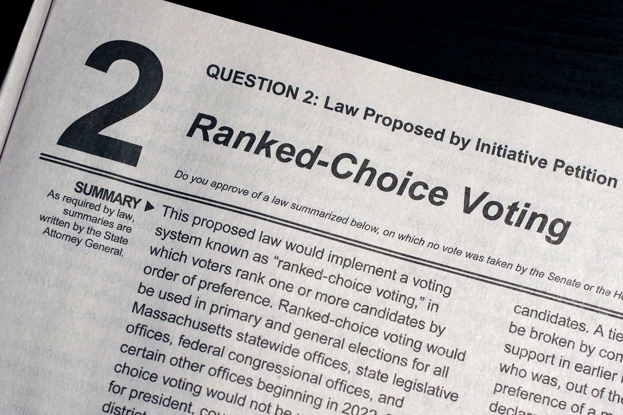 A photo of a ballot that reads "Ranked Choice Voting"