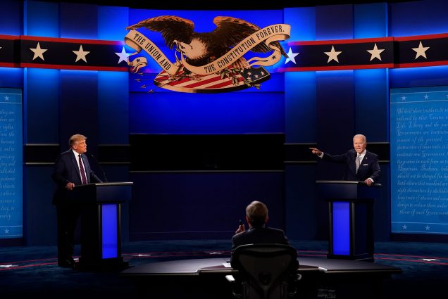 A photo from the first 2020 presidential debate between Donald Trump and Joe Biden.
