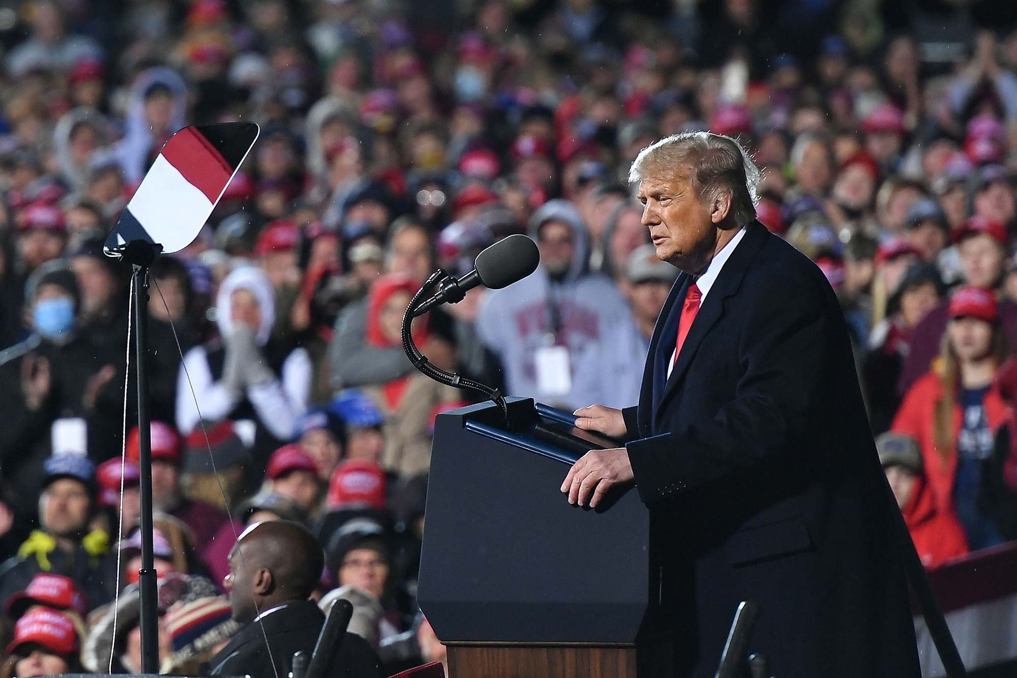 President Donald Trump speaking at at a "Make America Great Again" campaign rally at Duluth International Airport in Duluth, Minnesota, on September 30, 2020.