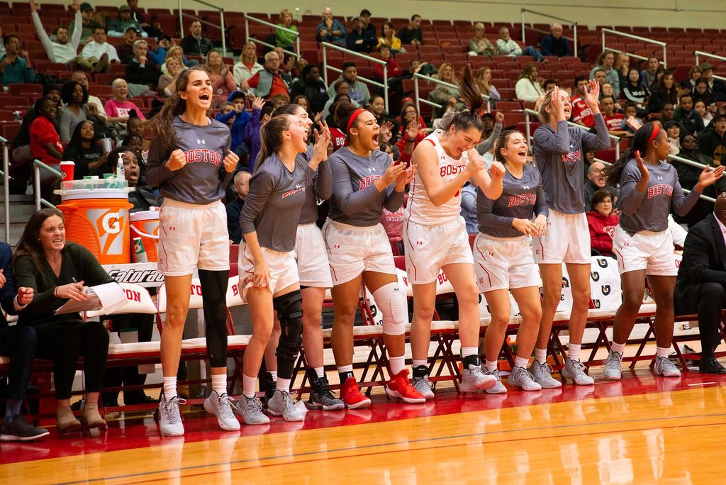 A photo of the BU women's basketball team bench