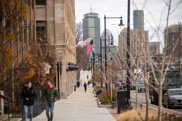 A photo of people walking on Comm Ave.