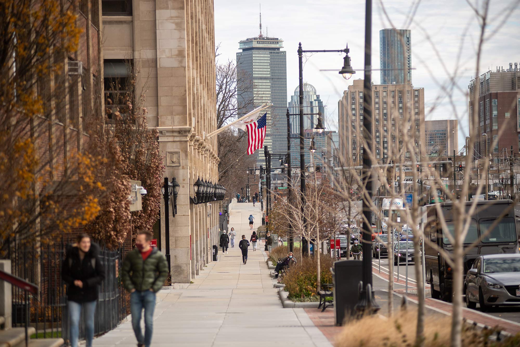 A photo of people walking on Comm Ave.
