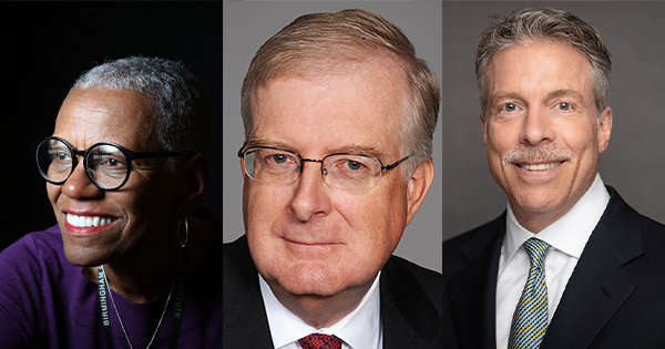 Composite image of headshots of Andrea Taylor, Rick Godfrey, and Stephen M. Zide.