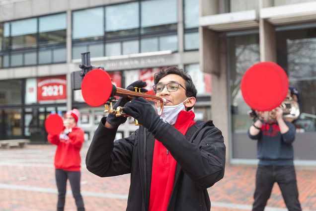 BU Athletics Bands practice on GSU Plaza