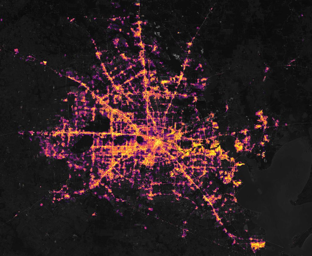 A satellite image of Houston before the winter storm that crippled the state's power grid