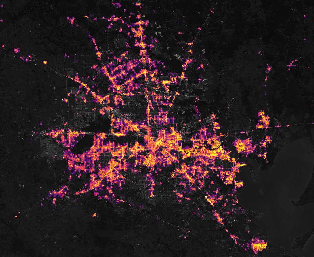 A satellite image of Houston after the winter storm that crippled the state's power grid