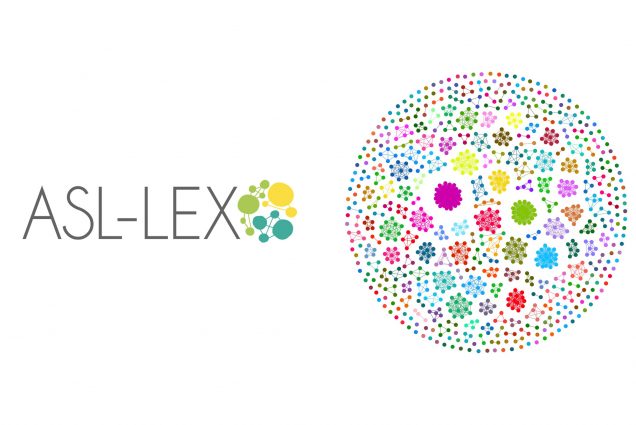 A logo that reads "ASL-Lex" next to a sphere comprised of many different dots of different colors.