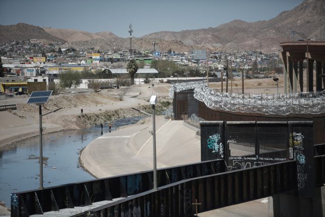 A photo of the US-Mexico border at the Rio Grande in El Paso, Texas