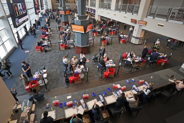 A photo of the mass vaccination site at Gillette Stadium