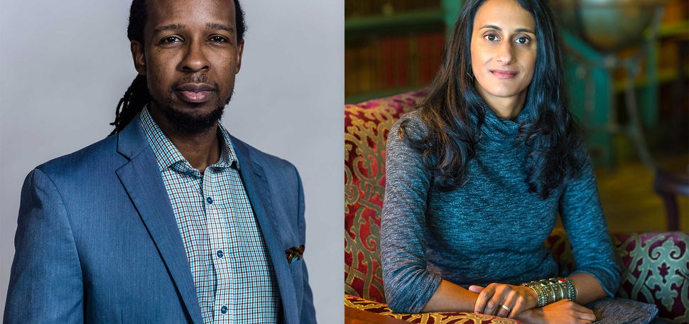 Headshots of Ibram X Kendi and Bina Venkataraman