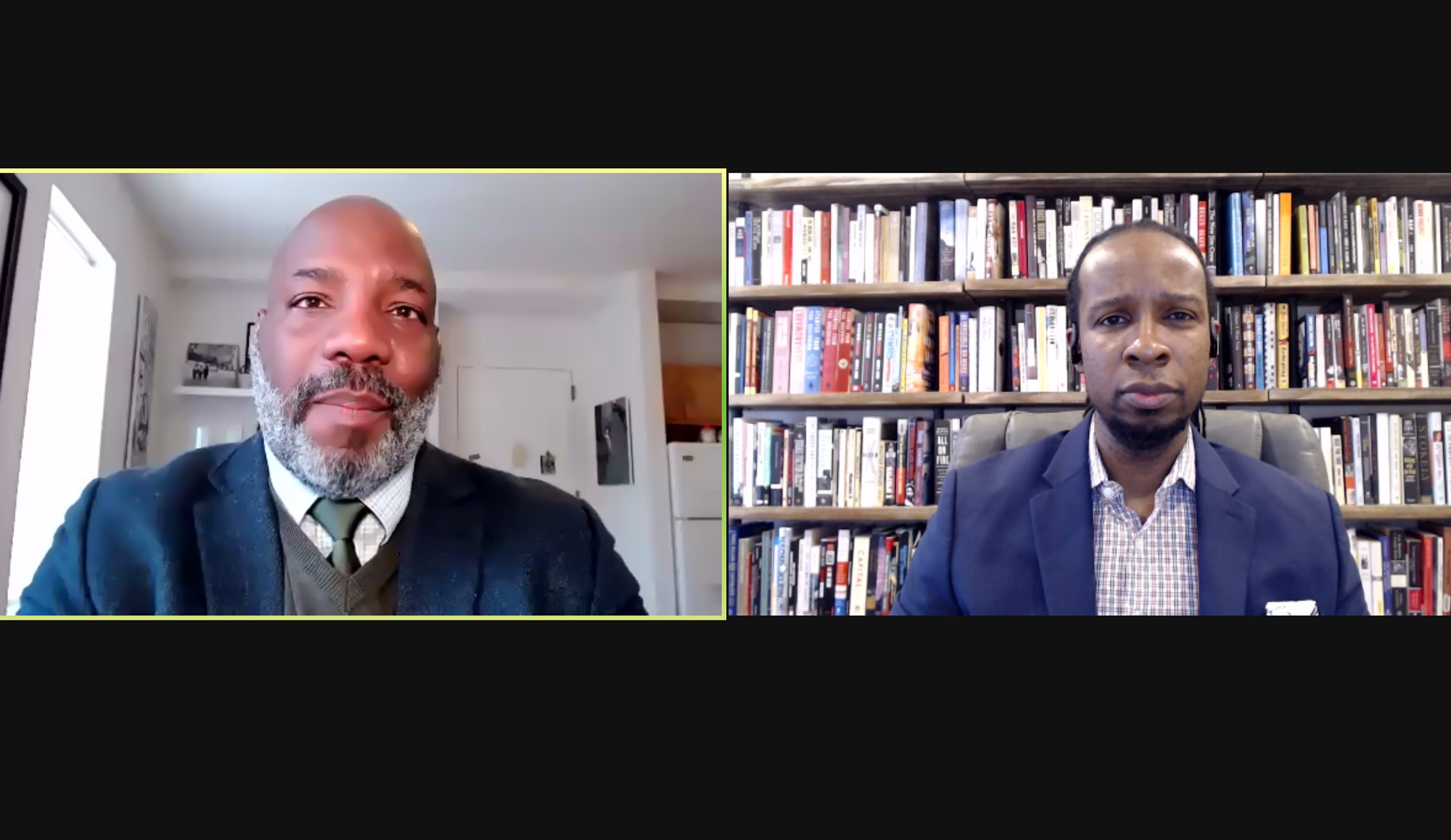 A screenshot of Jelani Cobb and Ibram X Kendi speaking at the Power of Narrative conference