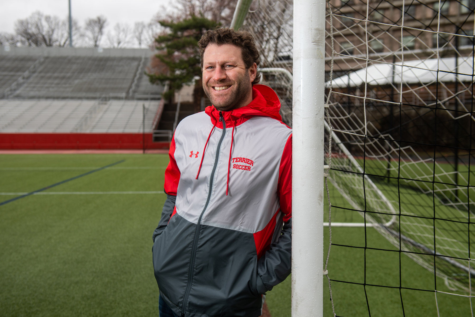 A photo of Kevin Nylen standing against a goal on Nickerson Field