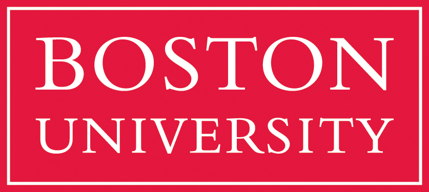 Red and white Boston University logo.