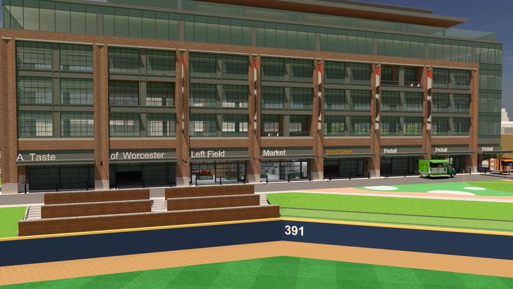 A rendering of the left field marker at Polar Park which will feature autonomous checkout