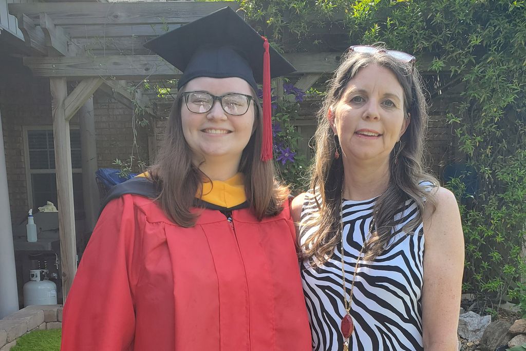 Tania and Bailey Cowart's setup at their Alabama home to watch Bailey's commencement ceremony