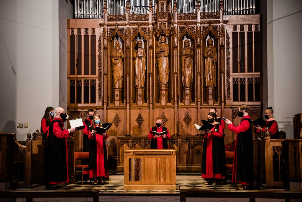 A photo of the Marsh Choral Scholars performed inside the chapel