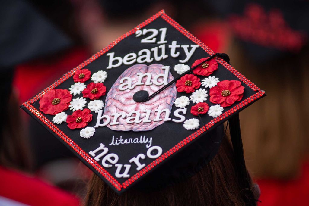 A photo of a decorated mortarboard