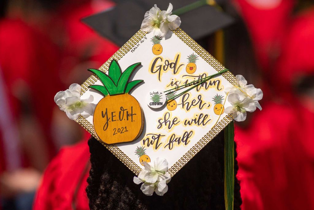 A photo of a decorated mortarboard